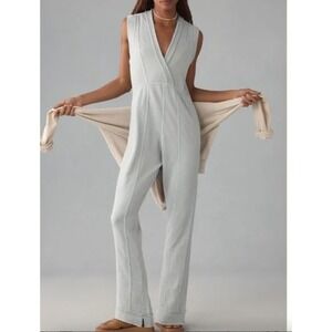 Anthro Daily Practice Light Blue Sleeveless V Neck Landing Jumpsuit Size XL